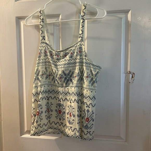 Anthropologie Cream Embroidered Tie-Front Camisole with Blue and Red Accents - Picture 2 of 2